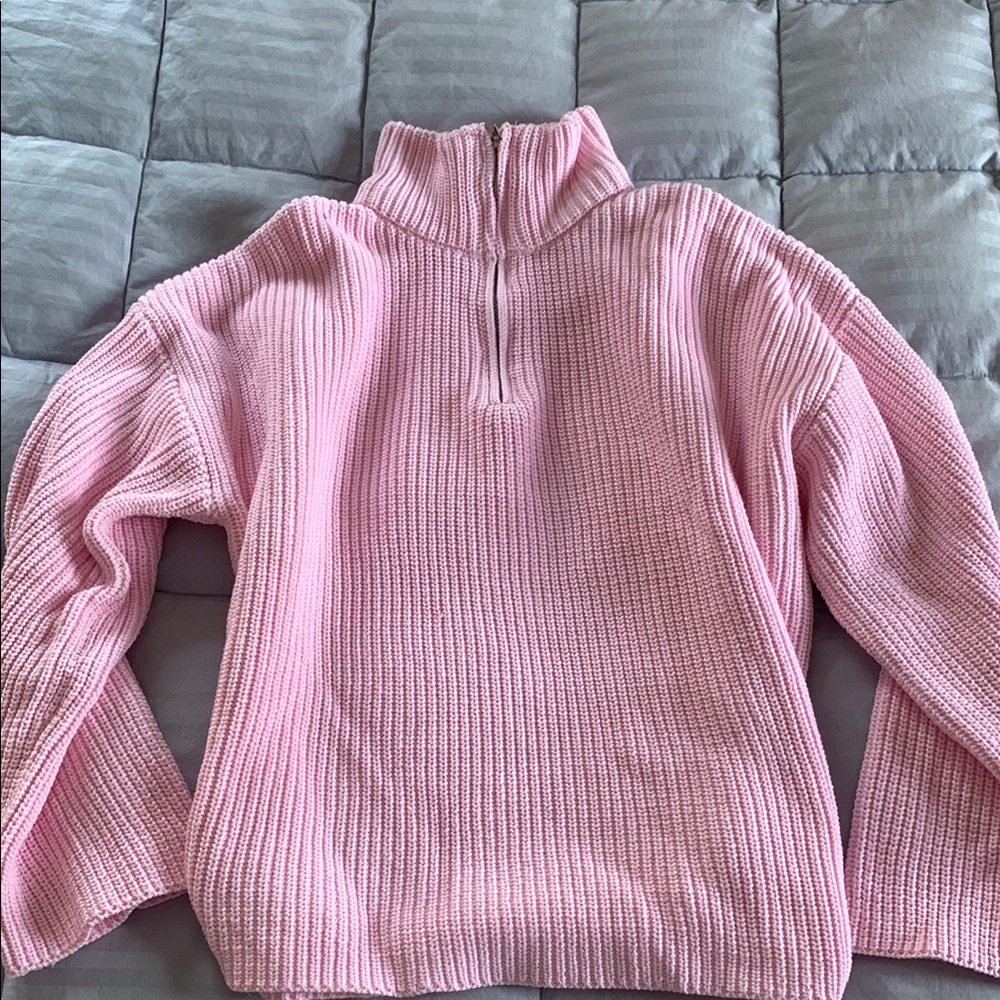 Pastel Pink Cowl Neck Sweater with Ribbed Texture